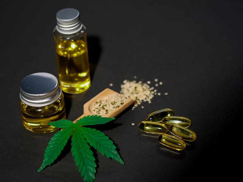 CBD oil and hemp leaf